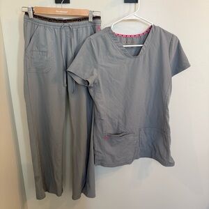Heart Soul Gray Scrub Top with Pink Heart Trim